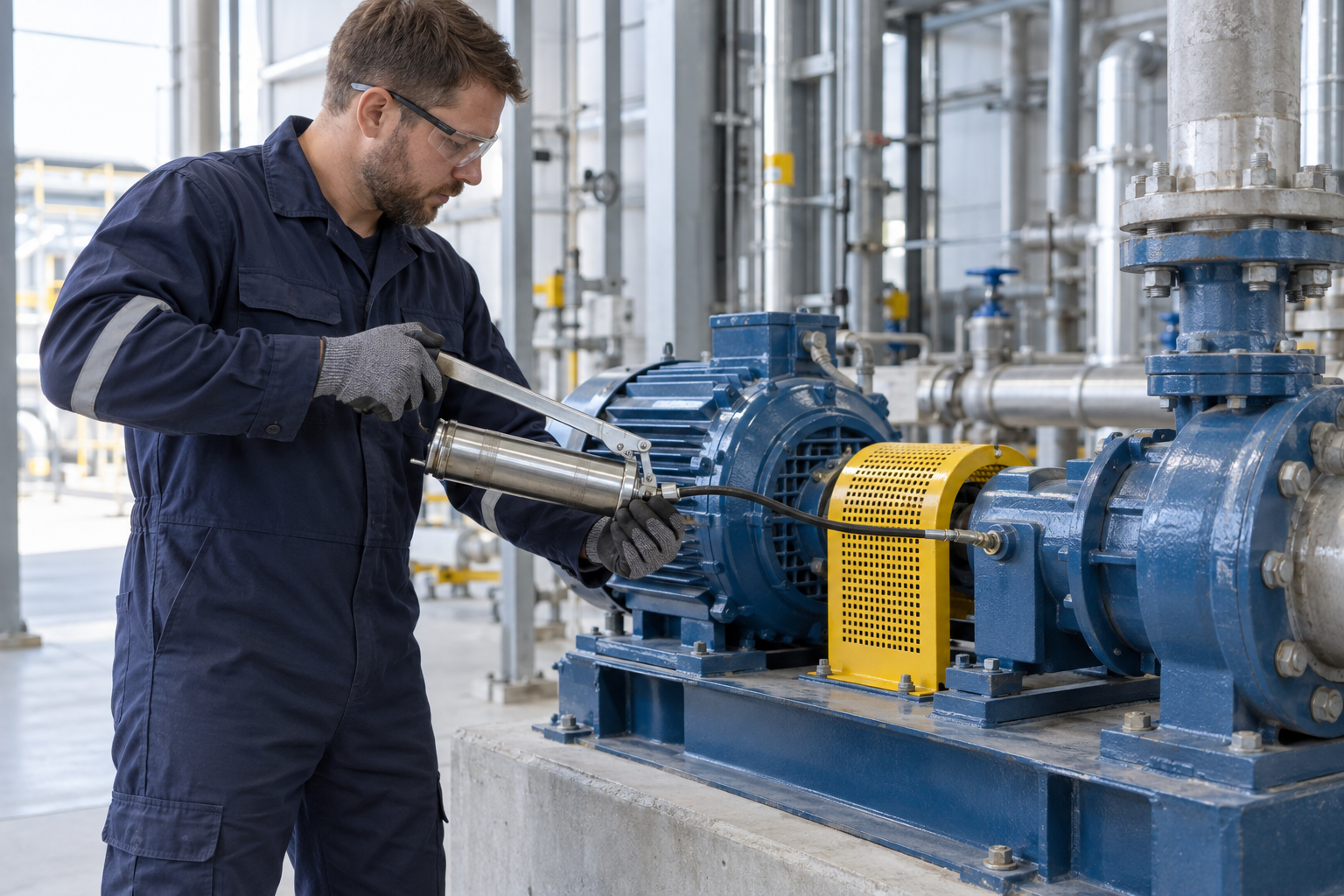 Cena ilustrativa de lubrificação de um equipamento industrial